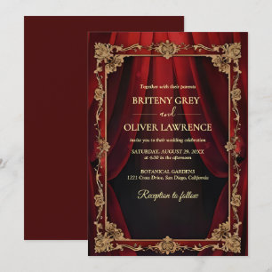 Elegant Vintage Burgundy red and Gold  Wedding Invitation