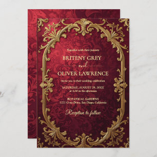 Elegant Vintage Burgundy red and Gold Wedding  Invitation
