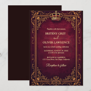 Elegant Vintage Burgundy red and Gold  Wedding Invitation