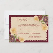 Elegant Vintage Burgundy Wedding RSVP Card