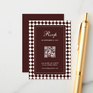 Elegant Vintage Burgundy Wedding RSVP QR Code Enclosure Card