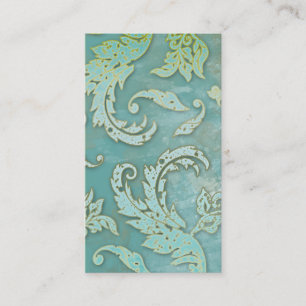 Elegant Vintage Business Card Verdigris Swirls Blu