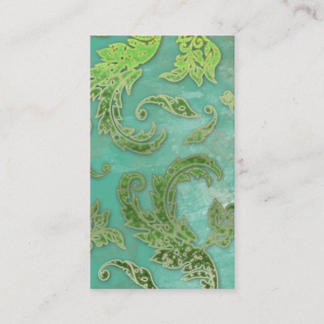 Elegant Vintage Business Card Verdigris Swirls Grn (Front)