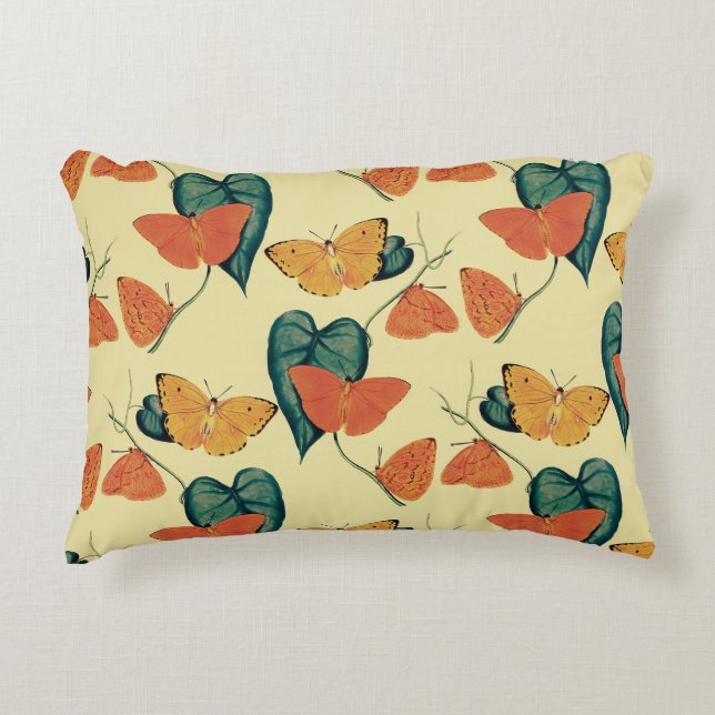 Elegant Vintage Butterflies and Leaves Pattern | Accent Pillow (Front)