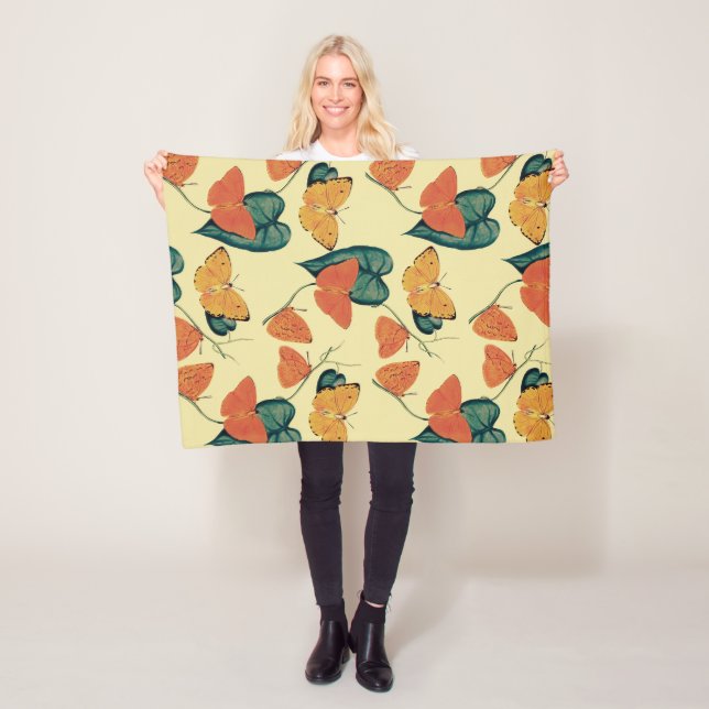 Elegant Vintage Butterflies and Leaves Pattern | Fleece Blanket (In Situ)