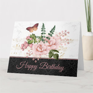 Elegant Vintage Butterfly Damask Birthday Card