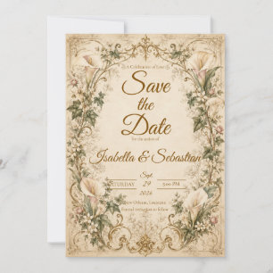 Elegant Vintage Calla Lily Wedding Save The Date