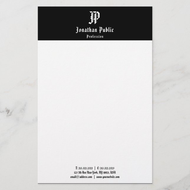 Elegant Vintage Calligraphy Black White Template Stationery (Front)