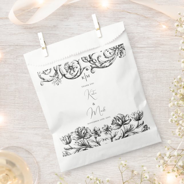 Elegant Vintage Calligraphy Script Wedding  Favour Bag (Clipped)