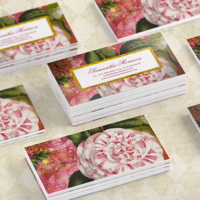 Elegant Vintage Camellia Floral Chic Business Card (Creator Uploaded)