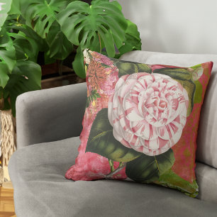 Elegant Vintage Camellia Floral Collage Throw Pillow
