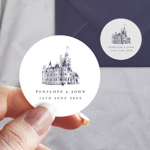 Elegant Vintage Castle Destination Wedding Classic Round Sticker