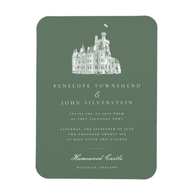 Elegant Vintage Castle Green Wedding Invitation Magnet (Vertical)