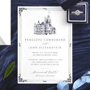 Elegant Vintage Castle Illustration Border Wedding Invitation