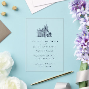Elegant Vintage Castle Illustration Wedding Acrylic Invitations