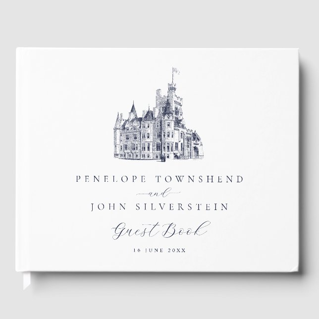 Elegant Vintage Castle Illustration Wedding Guest Book (Front)
