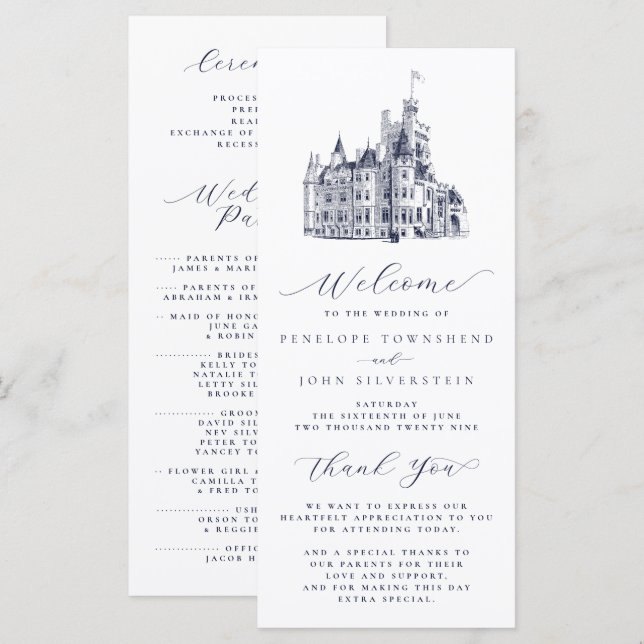 Elegant Vintage Castle Illustration Wedding Program (Front/Back)