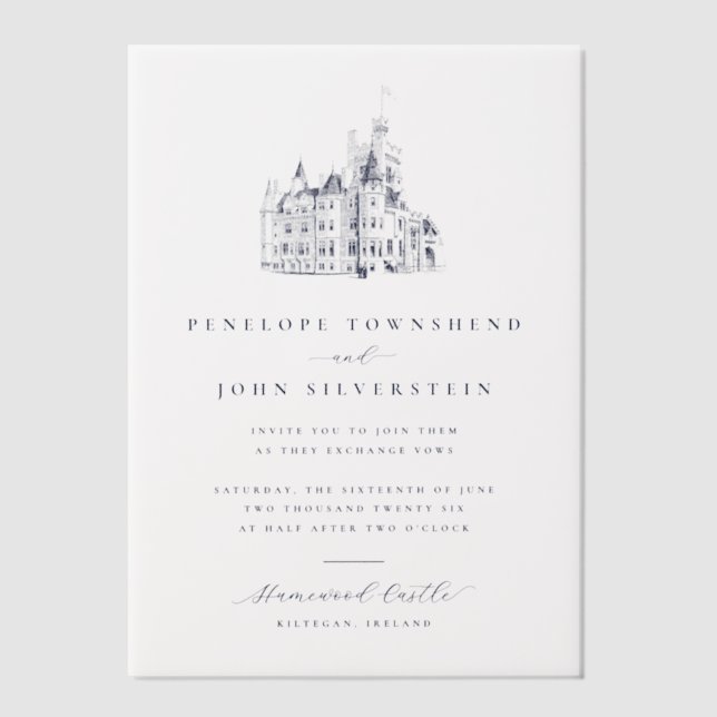 Elegant Vintage Castle Illustration Wedding Vellum Invitations (Front)