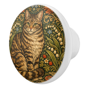 Elegant vintage cat floral botanical ceramic knob