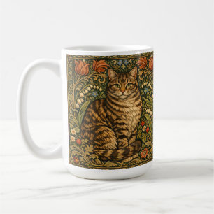 Elegant vintage cat floral botanical coffee mug
