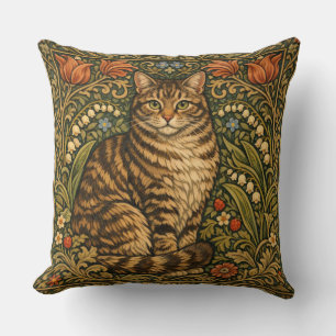 Elegant vintage cat floral botanical throw pillow