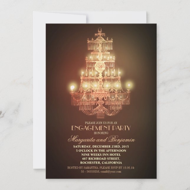 élégant vintage chandelier fiançailles invitation (Devant)