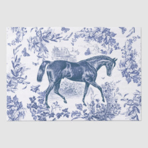 Elegant Vintage Chic Blue Horse Floral Toile Tissue Paper