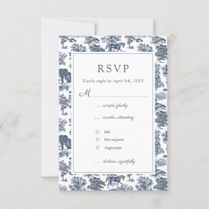 Elegant Vintage Chic Blue Horse Toile RSVP Card