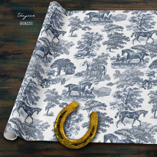 Elegant Vintage Chic Blue Horse Toile Wedding Wrapping Paper