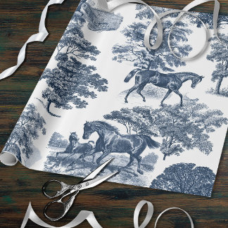 Elegant Vintage Chic Blue Horse Toile Wedding Wrapping Paper