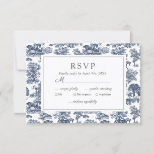 Elegant Vintage Chic Blue Toile Horse RSVP Card