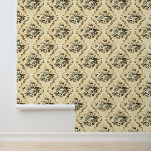 Elegant Vintage Chic Cream Beige Roses Wallpaper