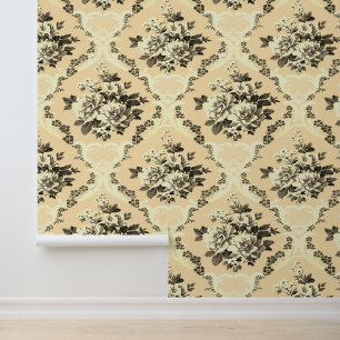 Elegant Vintage Chic Cream Beige Roses Wallpaper
