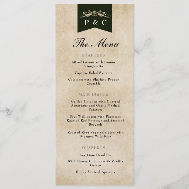 Elegant Vintage Chic Library Book Cover Wedding Menu (Front)