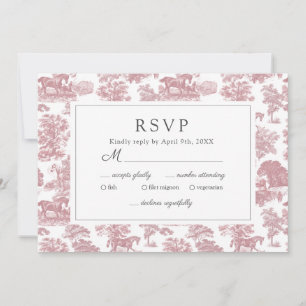 Elegant Vintage Chic Pink Toile Horse RSVP Save The Date