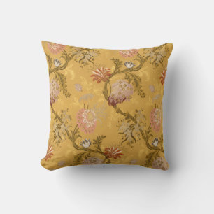 Elegant vintage chic silk gold beige victorian throw pillow