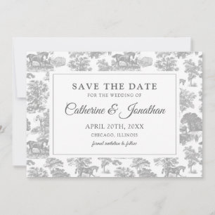 Elegant Vintage Chic Silver Grey Toile Horse Save The Date