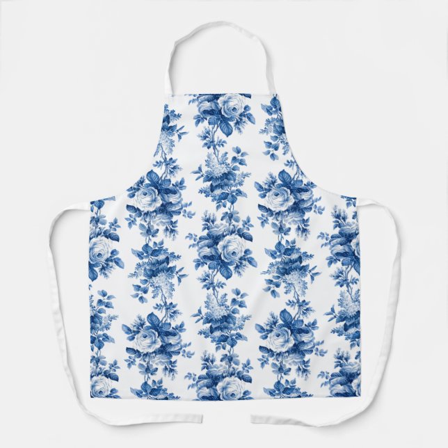 Elegant Vintage China Blue Roses Apron (Front)