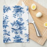 Elegant Vintage China Blue Roses Kitchen Towel<br><div class="desc">Elegant and chic rows of romantic painterly china blue vintage roses and foliage on clean white background.</div>