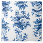 Elegant Vintage China Blue Roses Tile<br><div class="desc">Elegant and chic rows of romantic painterly china blue vintage roses and foliage on clean white background.</div>