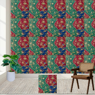 Elegant Vintage Chinoiserie Bird & Floral Pattern Tile
