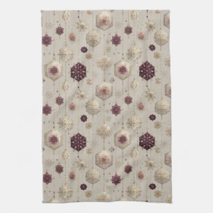 Elegant Vintage Christmas Baubles Plum Gold Kitchen Towel