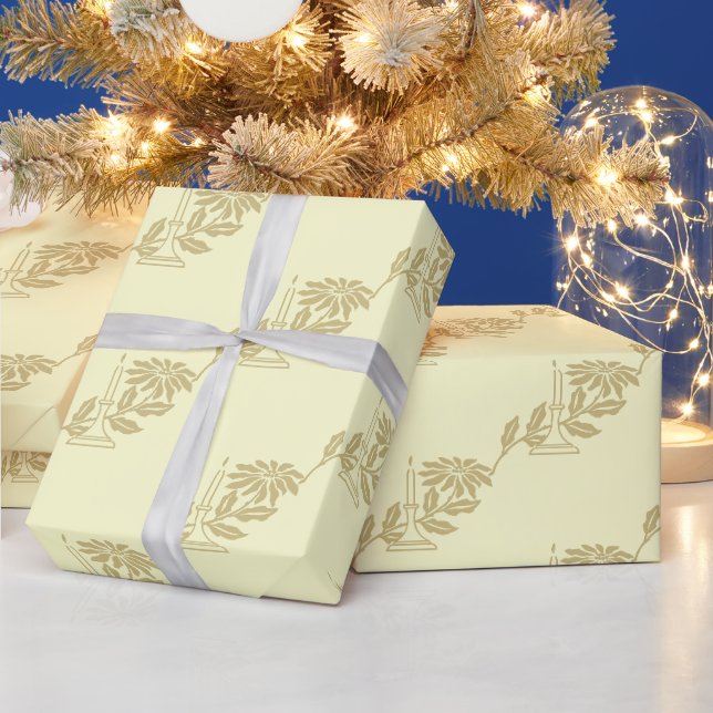 Elegant Vintage Christmas Candle Poinsettia Cream Wrapping Paper (Holidays)