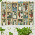 Elegant Vintage Christmas Cards w/Gold Borders Kitchen Towel<br><div class="desc">Elegant,  ornate and colourful vintage Christmas card collage ca 1909 featuring images of Santa,  young winged cherubs,  angels and rustic winter scenes with decorative gold damask borders.</div>