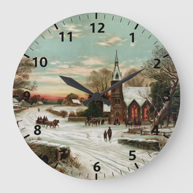 Elegant Vintage Christmas Eve Large Clock (Front)