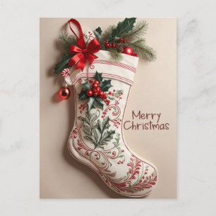 Elegant Vintage Christmas Festive Stocking Holiday Postcard