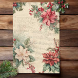 Elegant Vintage Christmas Floral Music Ephemera Tissue Paper<br><div class="desc">Lovely vintage Christmas floral design featuring colourful sprays of white and red poinsettias with holly and foliage,  Christmas text and sheet music on sepia distressed style parchment background. Suitable for decoupage projects.</div>