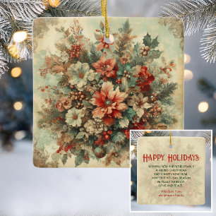 Elegant Vintage Christmas Flowers Ceramic Ornament