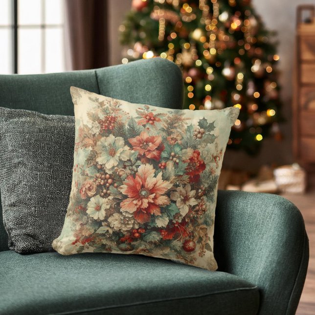 Elegant Vintage Christmas Flowers  Throw Pillow (Creator Uploaded)