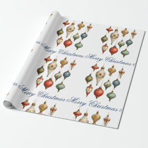 Elegant Vintage Christmas Ornaments Script  Wrapping Paper